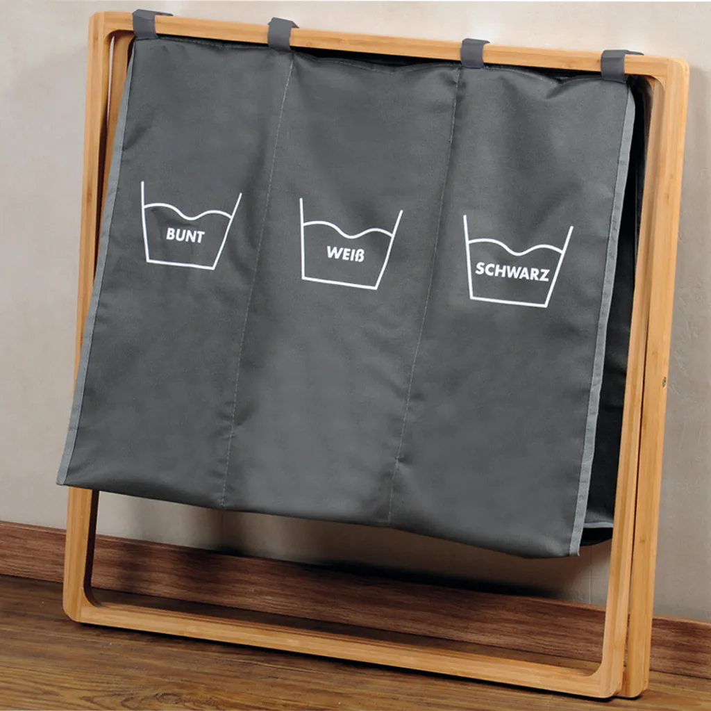 KESPER Wäschesammler Mit Dreifacher Einteilung, Trio, Grau Mit Bambusrahmen 69 X 38x 57 Cm 19597 4 KESPER Wäschesammler Mit Dreifacher Einteilung, Trio, Grau Mit Bambusrahmen 69 X 38x 57 Cm 19597 – Bild 2