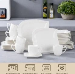 MALACASA, Serie Elvira, 60 Tlg. Cremeweiß Porzellan Geschirrset Kombiservice Tafelservice Mit Tassen, Untertassen, Dessertteller, Suppenteller Und Flachteller Für 12 Person -Smart Kitchen Store 3d1170cea93b58c66d0bb2e349cd4fa5