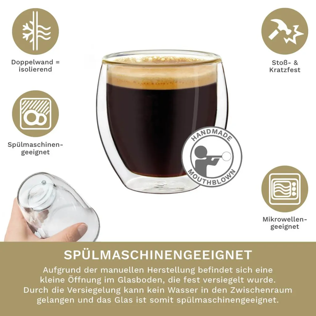 Creano Doppelwandige Espresso-Gläser, 4er-Set 100ml Thermo-Gläser Mit Schwebe-Effekt 5 Creano Doppelwandige Espresso-Gläser, 4er-Set 100ml Thermo-Gläser Mit Schwebe-Effekt – Bild 3