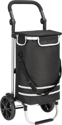 Monzana 2in1 Einkaufstrolley 56L Bis 50 Kg Klappbar Abnehmbare Tasche Handwagen Einkaufswagen Einkaufshilfe Roller, Farbe:schwarz