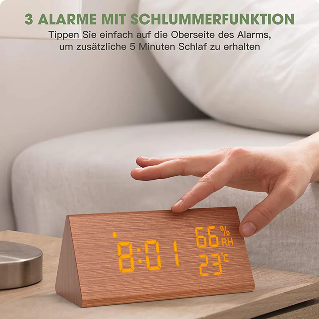 Wecker Digitaler LED Wecker Uhr Holz,mit Sprachsteuerung/Datum/Temperatur Und Luftfeuchtigkeit, Braun 8 Wecker Digitaler LED Wecker Uhr Holz,mit Sprachsteuerung/Datum/Temperatur Und Luftfeuchtigkeit, Braun – Bild 6