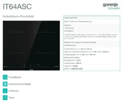Gorenje IT64ASC Induktions-Kochfeld, 60 Cm, TouchControl -Smart Kitchen Store 427fee6d9b29b3256ba6e92f9bc11fca