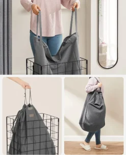SONGMICS Wäschekorb 90L, Faltbarer Wäschesammler, Abnehmbarer Und Waschbarer Wäschesack, Metalldrahtgestell, Für Schlafzimmer, Bad, Waschküche, Schwarz-grau LCB190G01 14 SONGMICS Wäschekorb 90L, Faltbarer Wäschesammler, Abnehmbarer Und Waschbarer Wäschesack, Metalldrahtgestell, Für Schlafzimmer, Bad, Waschküche, Schwarz-grau LCB190G01 -Smart Kitchen Store 429c0b8bb19a6e0da1f23d186438d1b9