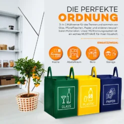 TRESKO 3er Set Recycling Englisch Müll Sortiertaschen Mülltrennsystem Mülleimer Mülltrenner Trennsystem Abfalltrennsystem -Smart Kitchen Store 4637a5a5639e956ac4245835a3e32a36