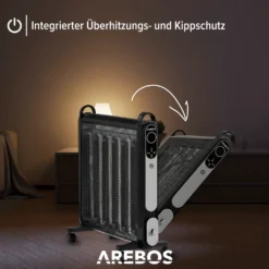 AREBOS Mica Konvektor 2000 W | Wärmewellenheizer | Elektroheizung | Konvektor-Heizung | Mobile Elektroheizung Energiesparend | Leise Heizung | Mobiler Elektro Heizlüfter Mit 2 Heizstufen | Schwarz -Smart Kitchen Store 4642eb9243013a1bfd2c0d2477745908