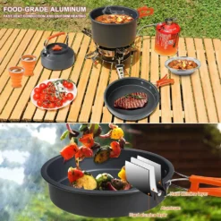 Kochtopf Topf-Sets Camping Kochgeschirr Set Outdoor Kochausrüstung Töpfe Bratpfanne Kettle Set,Orange -Smart Kitchen Store 466b43a757b9d34bf3d130edf3c207c1