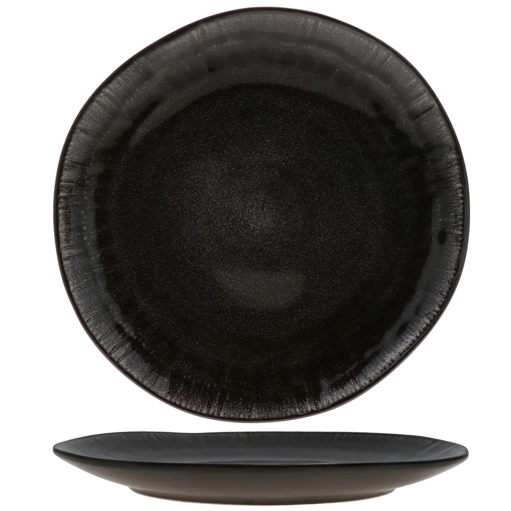 18tlg. Teller Set Reactive Glaze Black 6 Pers. Steingut Teller Schale Schwarz 4 18tlg. Teller Set Reactive Glaze Black 6 Pers. Steingut Teller Schale Schwarz – Bild 2