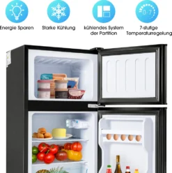 Kühl Gefrierkombination, Freistehender Kühlschrank, Freistehend Gefrierschrank Mit 60L Gesamtvolumen Doppeltür LED Beleuchtung 172 KWh/Jahr 86.8cm Höhe, Schwarz 16 Kühl Gefrierkombination, Freistehender Kühlschrank, Freistehend Gefrierschrank Mit 60L Gesamtvolumen Doppeltür LED Beleuchtung 172 KWh/Jahr 86.8cm Höhe, Schwarz -Smart Kitchen Store 49c3448c501c22da56830eb6674fe326