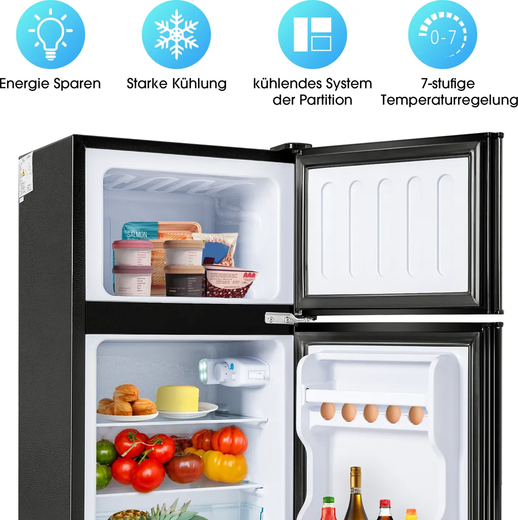 Kühl Gefrierkombination, Freistehender Kühlschrank, Freistehend Gefrierschrank Mit 60L Gesamtvolumen Doppeltür LED Beleuchtung 172 KWh/Jahr 86.8cm Höhe, Schwarz 7 Kühl Gefrierkombination, Freistehender Kühlschrank, Freistehend Gefrierschrank Mit 60L Gesamtvolumen Doppeltür LED Beleuchtung 172 KWh/Jahr 86.8cm Höhe, Schwarz – Bild 5