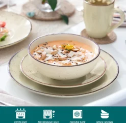 Vancasso Tafelservice Set, Navia Geschirrset Aus Steingut, 16 Teilig Kombiservice, Vintage Aussehen, Natur Design -Smart Kitchen Store 4a1159a107b1cc0e35479932ff32c9da