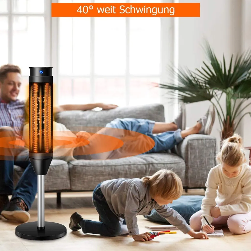 COSTWAY Heizlüfter, 1,2KW/2KW, Elektroheizung, Heizgerät Mit Thermostat & 3 Modi, 40° Oszillation, 10 - 49℃, Schnellerhitzung, Inkl. 8H Timer, LED, 28x28x85cm, Schwarz 6 COSTWAY Heizlüfter, 1,2KW/2KW, Elektroheizung, Heizgerät Mit Thermostat & 3 Modi, 40° Oszillation, 10 - 49℃, Schnellerhitzung, Inkl. 8H Timer, LED, 28x28x85cm, Schwarz – Bild 4