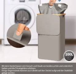 Adel Dream Wäschekorb Mit Deckel , Wäschekorb Kann Gefaltet Werden, Wäschetasche Kann Gefaltet Werden (100L, Dunkelgrau) -Smart Kitchen Store 4b406b861421bbf42913e993c44fa03b