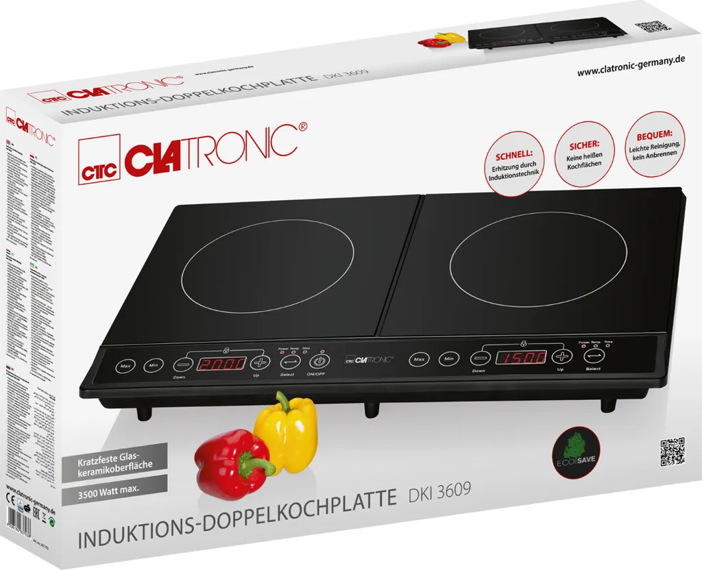 CLATRONIC Induktions-Doppelkochplatte DKI 3609 Schwarz 3500 Watt Herdplatte 13 CLATRONIC Induktions-Doppelkochplatte DKI 3609 Schwarz 3500 Watt Herdplatte – Bild 11
