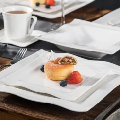 MALACASA, Serie Mario, 60 Tlg. Cremeweiß Porzellan Geschirrset Tafelservice Mit Je 12 Kaffeetassen, 12 Untertassen, 12 Dessertteller, 12 Suppenteller Und 12 Speiseteller -Smart Kitchen Store 4b77ceabf19590294fdb47834f0e9810