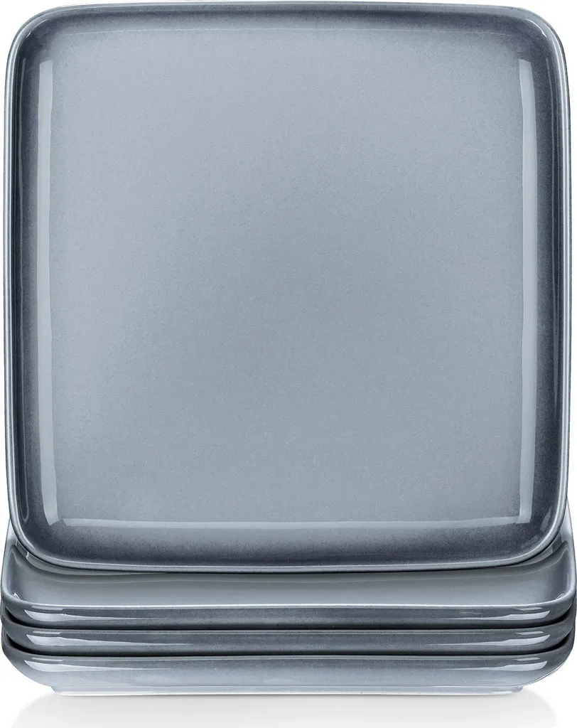 LOVECASA Tafelservice, 4-tlg Set Quadratische Speiseteller Aus Steingut, Flachteller, Frühstücksteller Für 4 Personen, Grau 3 LOVECASA Tafelservice, 4-tlg Set Quadratische Speiseteller Aus Steingut, Flachteller, Frühstücksteller Für 4 Personen, Grau