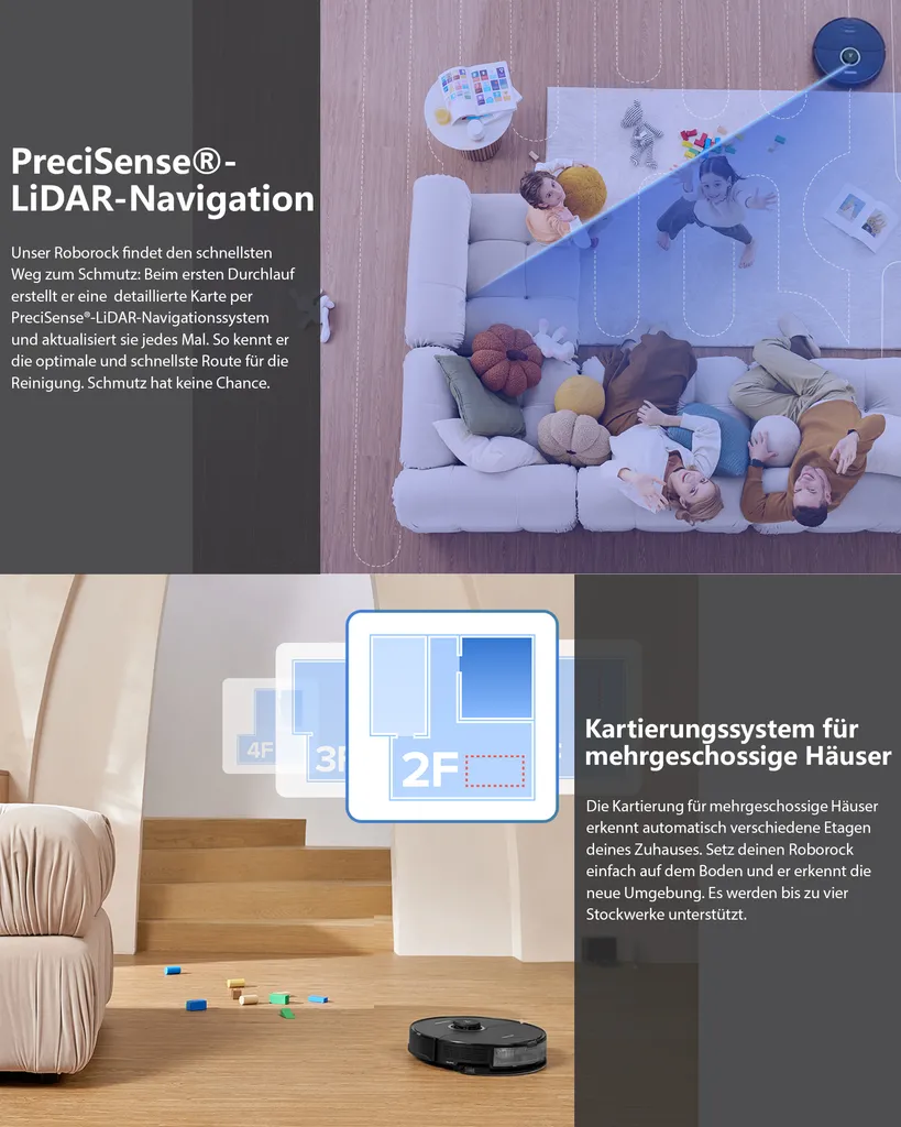 Roborock S8 Staubsauger Roboter 6000Pa Mit DuoRoller-Bürste VibraRise Wischen 3D-Mapping 3D-Strukturiertes Licht LiDAR Kindersicherung APP Control Saugroboter (Schwarz) (Upgrade S7) 8 Roborock S8 Staubsauger Roboter 6000Pa Mit DuoRoller-Bürste VibraRise Wischen 3D-Mapping 3D-Strukturiertes Licht LiDAR Kindersicherung APP Control Saugroboter (Schwarz) (Upgrade S7) – Bild 6