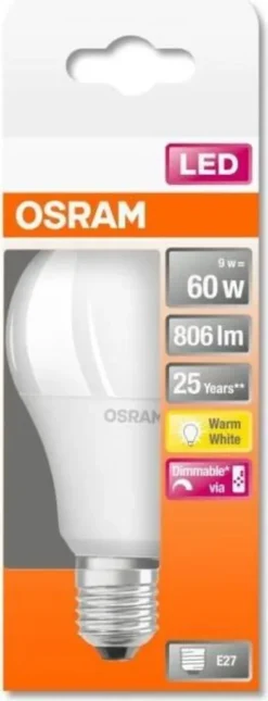 Osram LED Leuchtmittel Star Classic A 60 E27 9W Warmweiß, Weiß Matt -Smart Kitchen Store 4cd5cb31eb298984fddb12615c161b05