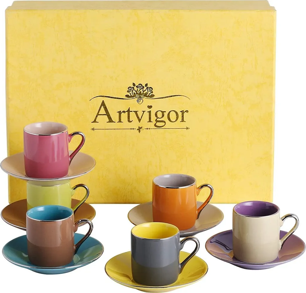 Artvigor, Porzellan Kaffeeservice, Bunt 12 Teilig Kaffee Set, Mit 6 Espressotassen 80 Ml, 6 Untertassen, Mehrfarbig 3 Artvigor, Porzellan Kaffeeservice, Bunt 12 Teilig Kaffee Set, Mit 6 Espressotassen 80 Ml, 6 Untertassen, Mehrfarbig
