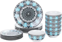 Tafelservice VEWEET, 18 Teiliges Geschirrset Aus Porzellan, AUDRIE Serie, Mit Je 6 Müslischale, Dessertteller Und Flachteller Für 6 Personen