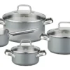 GSW Kochtopf-Set Magic Color 7 Tlg. Grau, Edelstahl Rostfrei 18/8, Glas, Kochtopf Mit Glasdeckel ø Ca. 16 X H 7,5cm / ø Ca. 20 X H 9,5cm / ø Ca. 24 X H 11,5cm / Stielkasserolle ø Ca. 16 X H 7,5cm -Smart Kitchen Store 51894d89b9145145b183f7e5ea41d782