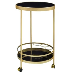WOHNLING Design Servierwagen Gold Rund Ø 45cm 2 Ebenen | Beistelltisch Auf Rollen Mit Glasplatte Schwarz Speisewagen | Küchenwagen | Teewagen 13 WOHNLING Design Servierwagen Gold Rund Ø 45cm 2 Ebenen | Beistelltisch Auf Rollen Mit Glasplatte Schwarz Speisewagen | Küchenwagen | Teewagen -Smart Kitchen Store 51b5ad871330b4e3d008dbb490296517