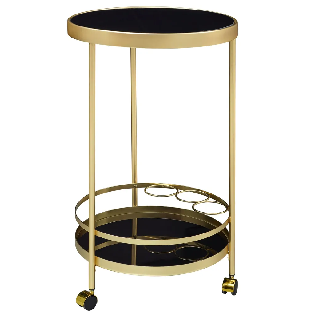 WOHNLING Design Servierwagen Gold Rund Ø 45cm 2 Ebenen | Beistelltisch Auf Rollen Mit Glasplatte Schwarz Speisewagen | Küchenwagen | Teewagen 8 WOHNLING Design Servierwagen Gold Rund Ø 45cm 2 Ebenen | Beistelltisch Auf Rollen Mit Glasplatte Schwarz Speisewagen | Küchenwagen | Teewagen – Bild 6