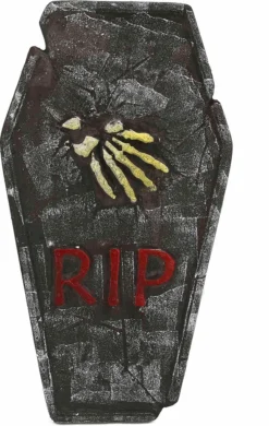 Elite Halloween-Grabstein RIP Mit Knochenhand Grau-gelb-rot 59x35cm