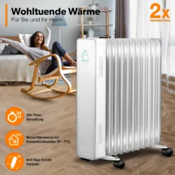 TRESKO® Ölradiator Weiß 2500W Elektroheizung Radiator Öl Heizkörper Heizung Timer 13 TRESKO® Ölradiator Weiß 2500W Elektroheizung Radiator Öl Heizkörper Heizung Timer -Smart Kitchen Store 5340a7677523ba2d1a3d9d980b35c060