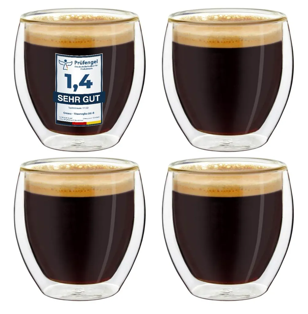 Creano Doppelwandige Espresso-Gläser, 4er-Set 100ml Thermo-Gläser Mit Schwebe-Effekt 3 Creano Doppelwandige Espresso-Gläser, 4er-Set 100ml Thermo-Gläser Mit Schwebe-Effekt