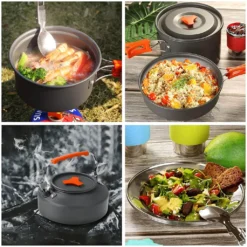 Kochtopf Topf-Sets Camping Kochgeschirr Set Outdoor Kochausrüstung Töpfe Bratpfanne Kettle Set,Orange -Smart Kitchen Store 56b6e8d8c14fc13d8bac445fb885c414