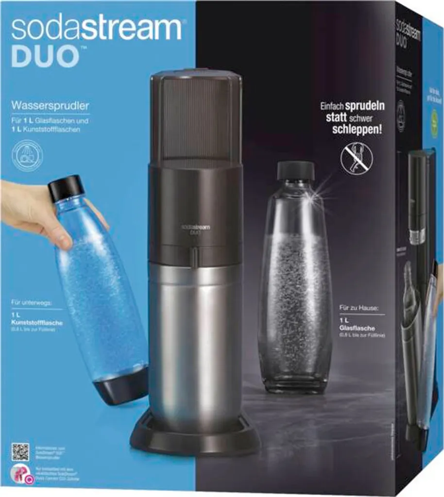 SodaStream DuoTitan Trinkwassersprudler, Inkl. 1x 1 Liter Glasflasche, 1x 1 Liter PET, 1 X Quick Connect Zylinder 13 SodaStream DuoTitan Trinkwassersprudler, Inkl. 1x 1 Liter Glasflasche, 1x 1 Liter PET, 1 X Quick Connect Zylinder – Bild 11