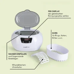 MAXXMEE Ultraschall Reinigungsgerät - 18 Reinigungszeiten - Grau/weiß Ultraschall Reinigungsgerät 600 Ml Timer Display Uhren Schmuck Brillen MAXXMEE -Smart Kitchen Store 5c6131f71d284d5b4c0a8b73a8881060