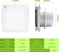 Wolketon Badluefter 150mm Feuchtesensor Timer CE Ventilator Mit Rueckflussleitblech Wandluefter 12 Wolketon Badluefter 150mm Feuchtesensor Timer CE Ventilator Mit Rueckflussleitblech Wandluefter -Smart Kitchen Store 5c8086a26f0cb5fa2c683d072e8518fb 1