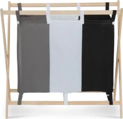Jago® Wäschesortierer - Faltbar, 3 Fächer Aus Stoff, Aus Holz, Dreifarbig, Ca. 128 L Volumen, Größe (L/B/H): 75/40/72 Cm - Wäschekorb, Wäschebox, Wäschesammler -Smart Kitchen Store 5f9461c7c6cb9b4e7bfb3966dbefe047