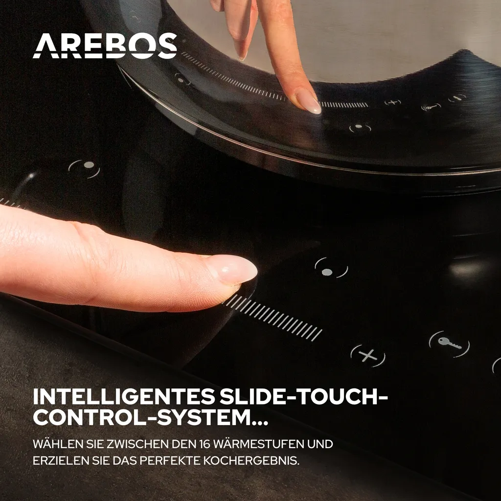 AREBOS Glaskeramikkochfeld, 3000 W, 2 Kochfelder, 30cm, Autark, Mit Sensor Touch 5 AREBOS Glaskeramikkochfeld, 3000 W, 2 Kochfelder, 30cm, Autark, Mit Sensor Touch – Bild 3