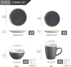 Tafelservice, Vancasso SEESAMI 16-teiliges Kombiservice Aus Steinzeug, Geschirrset Im Modernen Aussehen Für 4 Personen -Smart Kitchen Store 5fb65af87041cf90ef76c0cbb6657b23