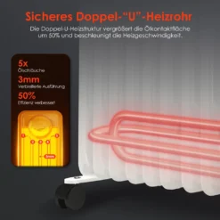 Ölradiator, 2000W Ölradiator Energiesparend, Elektroheizung Radiator Mit 9 Rippen, Ölheizung Mit Thermostat, Für Räume Bis 30qm, Heizkörper Mit Überhitzungsschutz Und 3 Heizstufen -Smart Kitchen Store 6005640e28c6899b66cacb0bb4e3584d