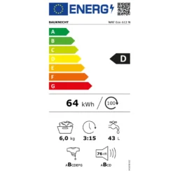 Bauknecht WAT ECO 612, Toplader, 6 Kg, B, 76 DB, 1152 RPM, 153 KWh -Smart Kitchen Store 61de8c445f8fdd346566b9d3d4dc0d42