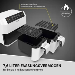 N8WERK Doppel-Heißluftfritteuse - 7,6l Heißluft Fritteuse Friteuse Fritöse XL Air Fryer Edelstahl Doppelkorb 2x 3,8L -Smart Kitchen Store 62a0bbb7a7439d396783e0f97cb6e95a