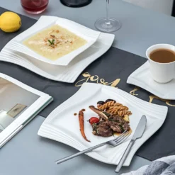 MALACASA, Serie Amparo, Porzellan Tafelservice 24 Tlg. Kombiservice 12 Speiseteller Und 12 Suppenteller Für 12 Personen -Smart Kitchen Store 637584938fbf7fa968d205072c53eb55