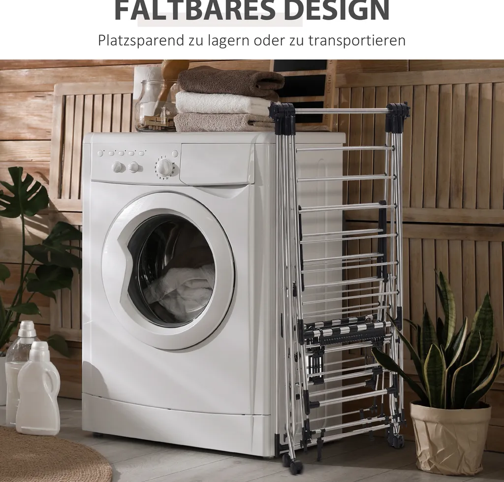 HOMCOM Kleiderständer Wäschetrockner Wäscheständer Standtrockner Zusammenklappbar Großer Trockenraum Edelstahl 138,5x63x208cm 6 HOMCOM Kleiderständer Wäschetrockner Wäscheständer Standtrockner Zusammenklappbar Großer Trockenraum Edelstahl 138,5x63x208cm – Bild 4