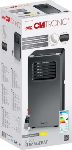 Clatronic Klimagerät CL 3672 Mit LED-Display - Farbe: Anthrazit/Silber - Funktionen: Kühlen, Entfeuchten, Gebläse - 880 W - Inkl. 1,5 M Abluftschlauch + Fensterabluft-Kit + Infrarot-Fernbedienung; 263 808 -Smart Kitchen Store 64275fa134b6965055b8225e3fcab059
