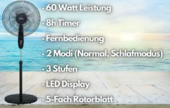 Zilan Standventilator Mit Fernbedienung | LED-Display | 8h Timer | 3 Geschwindigkeitsstufen | Oszilierender Ventilator | Windmaschine | 40 Cm | Oszilierend | 60 Watt -Smart Kitchen Store 6462994ef42fd50f1258a19785fbdb4f