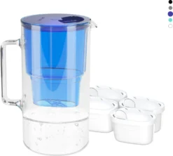 Glas Wasserfilter Wessper 2,5 L Mit 4 Filterkartuschen, Kompatibel Mit Brita Maxtra