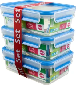 Emsa Clip & Close Frischhaltedosen 3er-Set á 0,55 L, Blau -Smart Kitchen Store 6476b18928a3dfa07213f3bbfa113eac