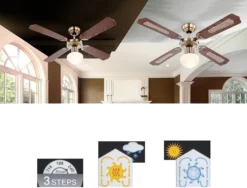 Globo Lighting VENTILATOR Metall Altmessing, Blade Turnable, Zugschalter Kette, Max. Motorleistung 50W, Optimale Raumnutzung 15m², Abkühlung, Aufheizen, Geschwindigkeitsstufen 115/185/235 RPM, ø: 1066mm, H: 415mm, Exkl. 1x E27 60W 230V -Smart Kitchen Store 66d123eaf4007da0473ba09bd2f2de2e