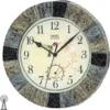 AMS 5979 Wanduhr Funk Funkwanduhr Analog Stein-Optik Mit Thermometer