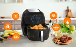 Tomons Heißluftfritteuse XXL 5,5 L Elektrofritteuse, 1800W, Airfryer Ohne Fett Und Öl, Friteuse Heißluft Mit 8 Voreinstellungen, Alarmtimer, Digitales Touch-Display, Frittierkorb Und Rezeptheft -Smart Kitchen Store 69203de90e3c85345bff11d62ddbefdc