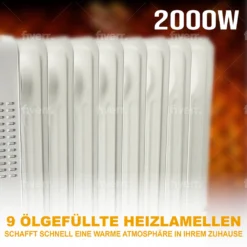 KADEER Elektro Heizung Ölradiator NSC-200-9G1 (2.000 Watt, 3 Heizstufen Thermostat, 4 Lenkrollen, Praktische Kabelaufwicklung, Integrierter Griff) -Smart Kitchen Store 6cbef2ecff8080ceee5a02469561a9f3