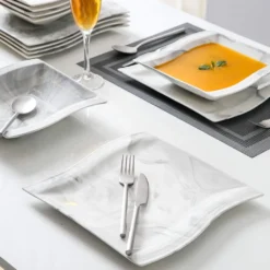 MALACASA, Serie Flora, Marmor Porzellan Tafelservice 24 Teiligen Set Kombiservice Geschirrset Mit 12 Speiseteller Und 12 Suppenteller Für 12 Personen -Smart Kitchen Store 6d96bf2ed5aad77780b6303ed4ea1aa5